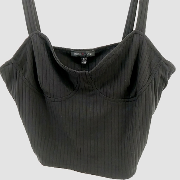 NWOT Moa Moa Ribbed Black Cup Crop Top XL - Picture 1 of 6